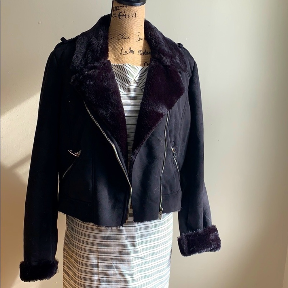 Zara fur-lined and fur-trimmed biker jacket XL
